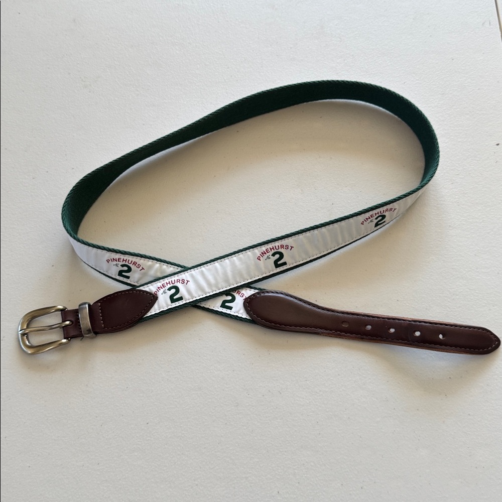 Pinehurst No. 2 Green and Brown Belt with Stitched Detail Size 42